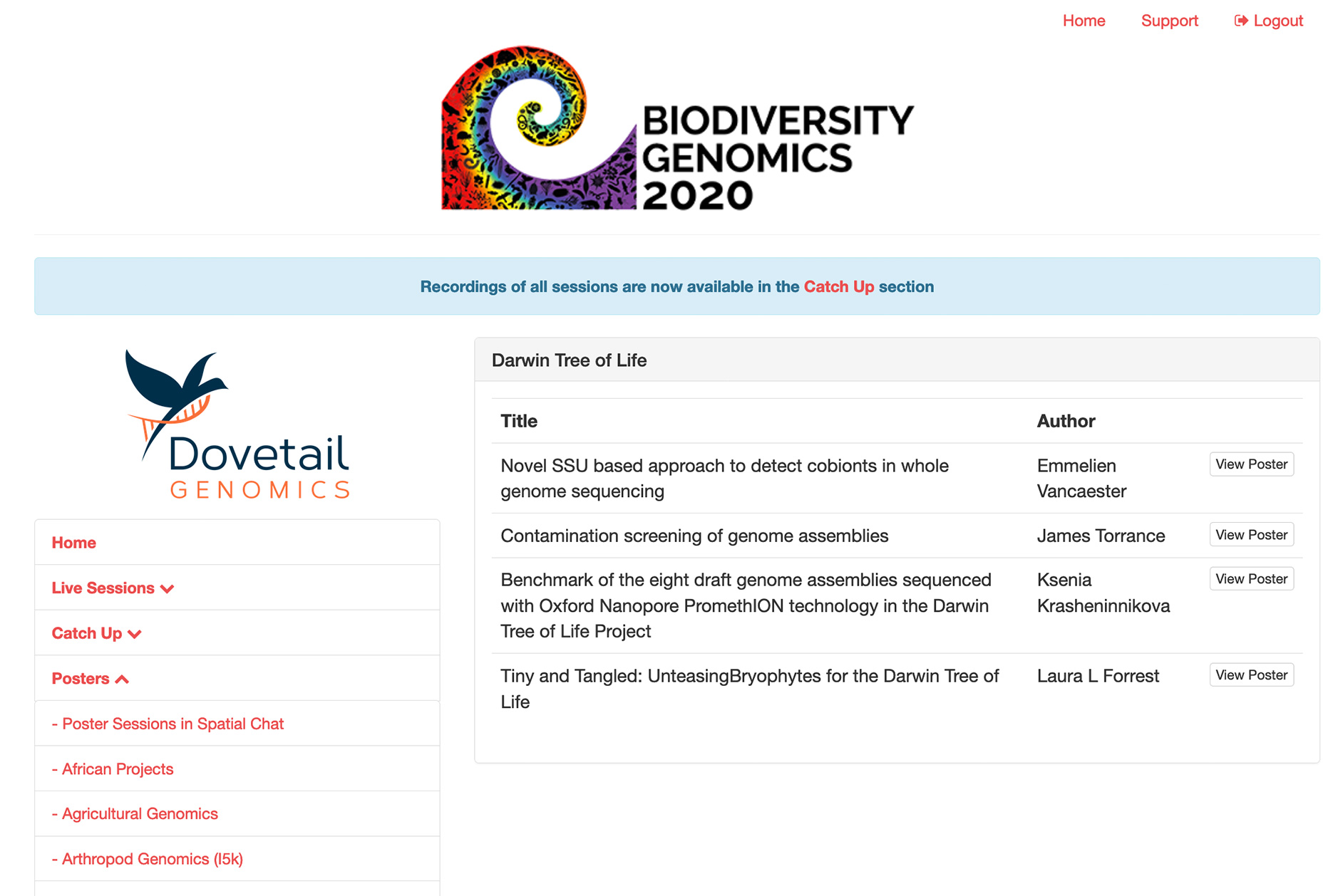 Screenshot from Biodiversity Genomics 2020 virtual conference