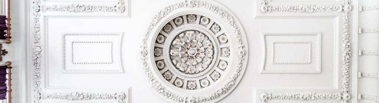 Image of ornate ceiling in Hinxton Hall Image of ornate ceiling in Hinxton Hall