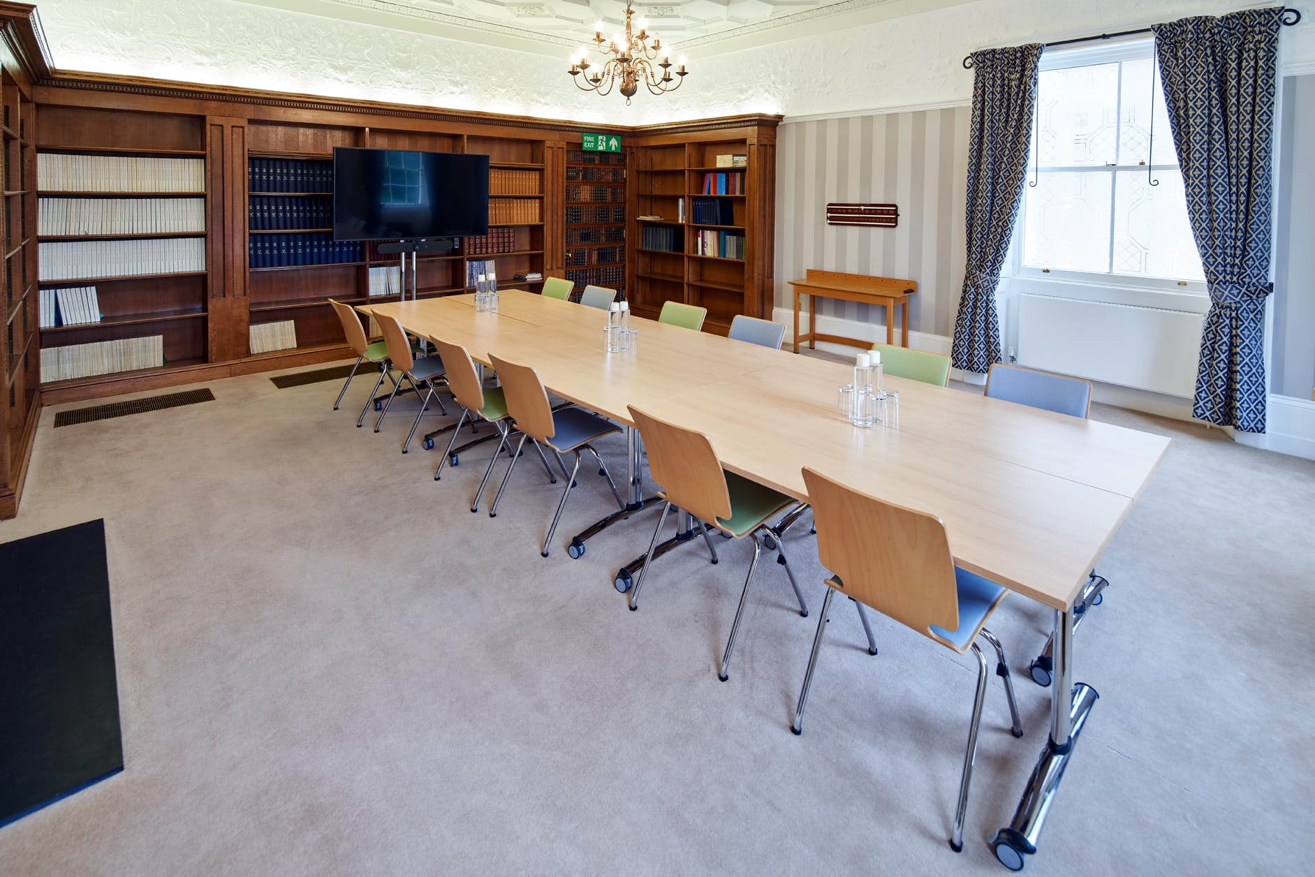 Library set up in boardroom layout Library set up in boardroom layout