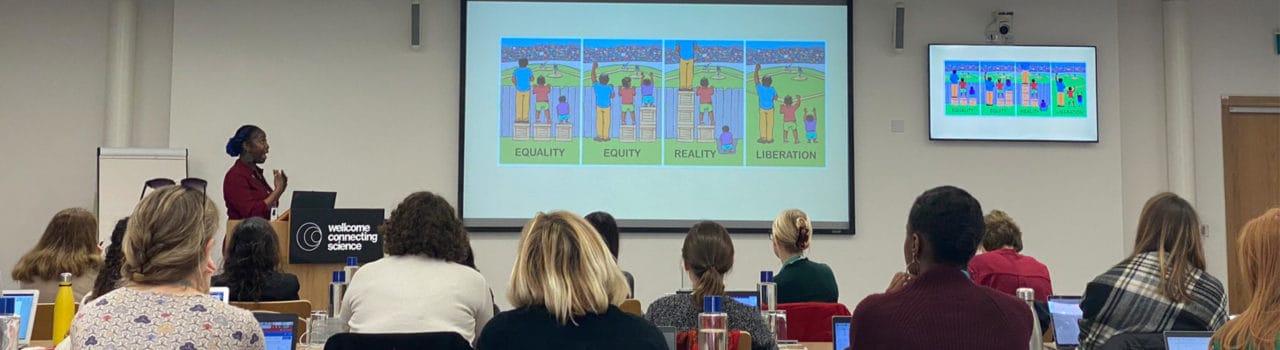 GPGC2023 image by annparviainen 2560x700 Image of Sasha Henriques from Wellcome Connecting Science on approaches to improve inclusion and engagement in genomic services at #GPGC2023