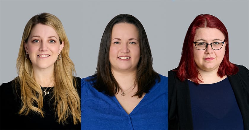 Headshots of Amy Sullivan, Hannah Anderson, and Fran Goddard.