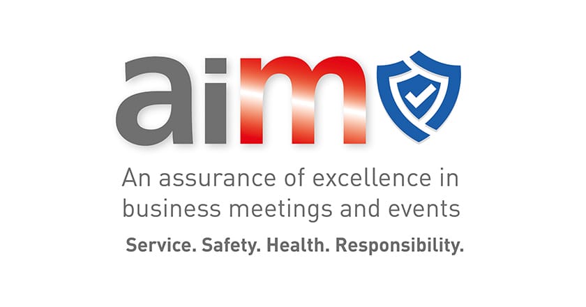 Logo: aim secure - An assurance of excellence in business meetings and events