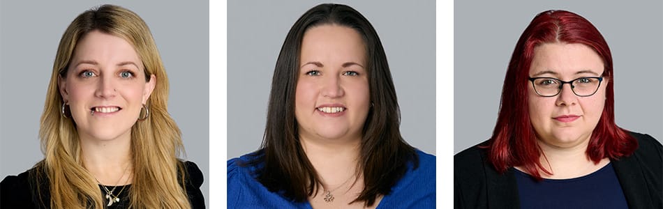 Headshots of Amy Sullivan, Hannah Anderson, and Fran Goddard